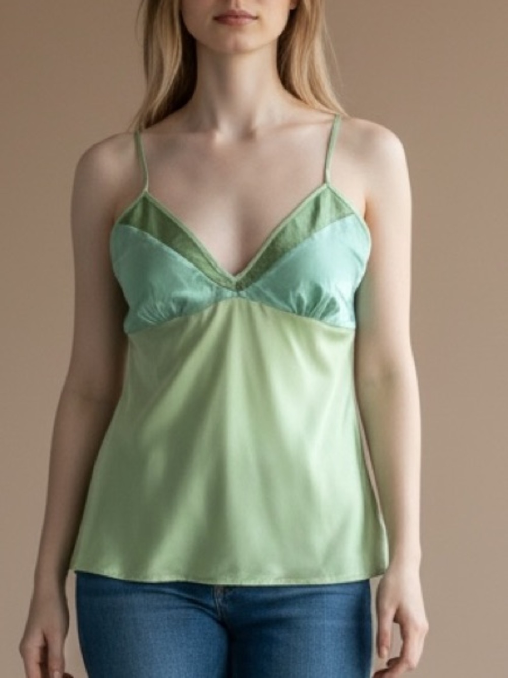 Gold Hawk 100% silk Green camisole